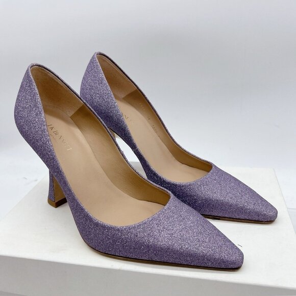 LK Bennett Dazzle Glitter Lilac Fabric Pointed Toe Flared Heel Pumps EU 38 US 8 - Picture 3 of 13